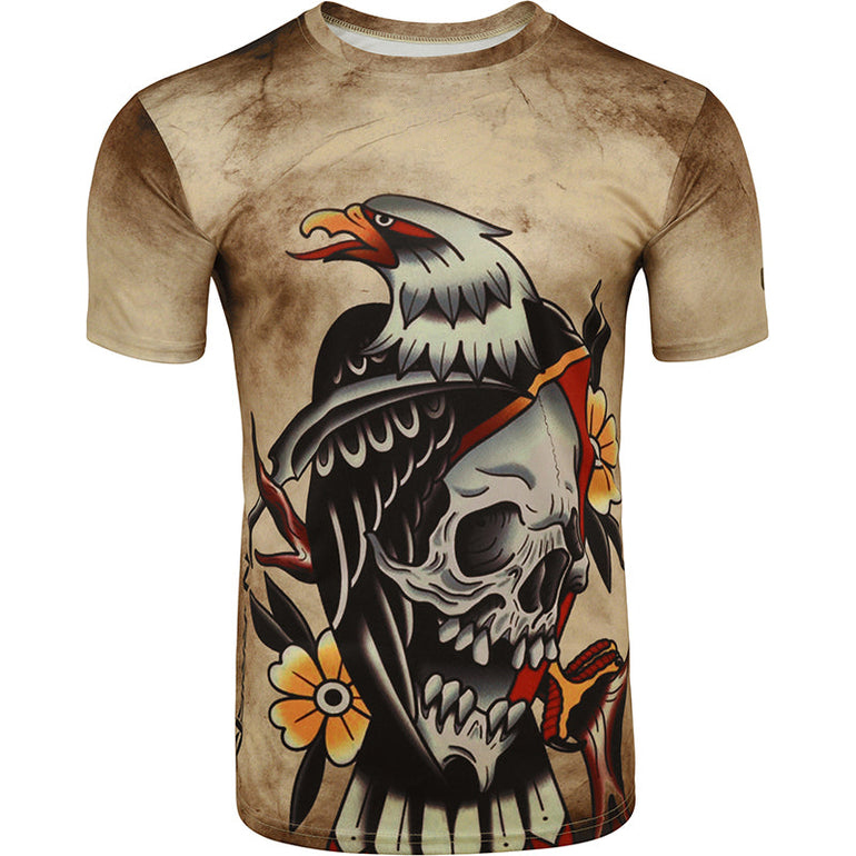 Harrier Tattoo Brown Short Sleeves Sweat-Wicking Workout Gym T-Shirt